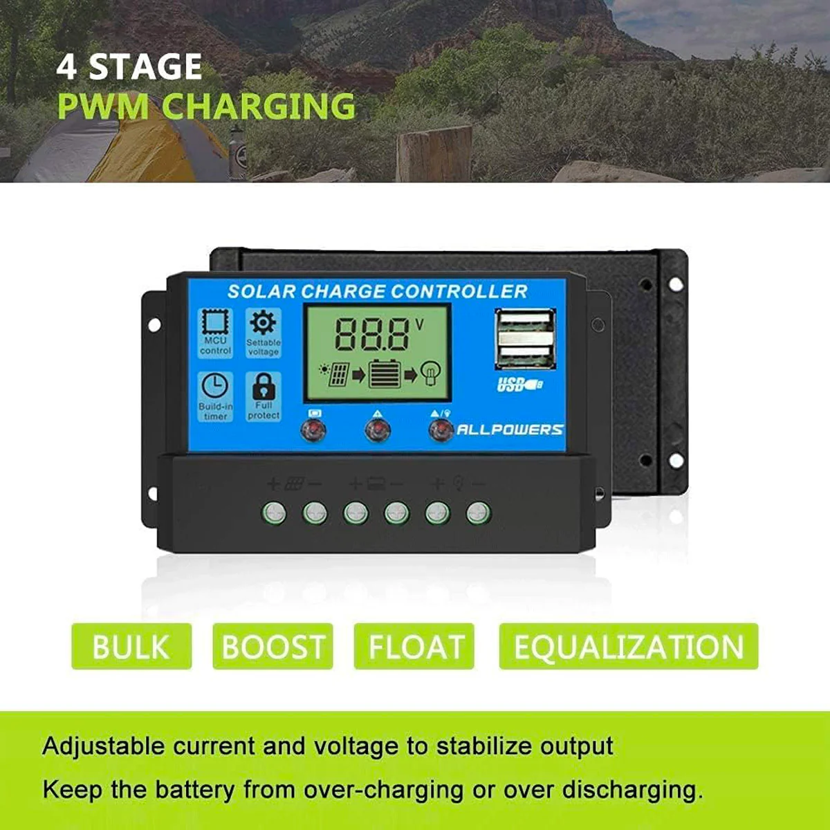 ALLPOWERS 20A Solar Ladegerät 12V/24V für Solarpanel mit 5V Doppel-USB-Anschluss - Image 7
