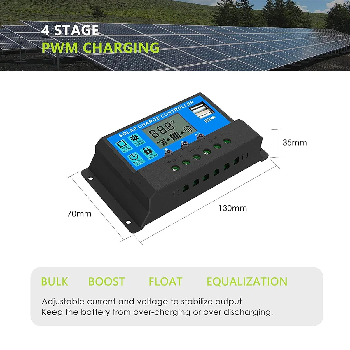 ALLPOWERS 30A Solar Ladegerät 12V/24V für Solarpanel mit 5V Doppel-USB-Anschluss - Image 5